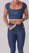 Calça Legging Slim duo Azul Intenso com Branco Neve