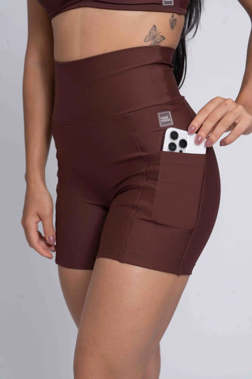 Short Bike Chocolate Dark compressão s/ costura frontal