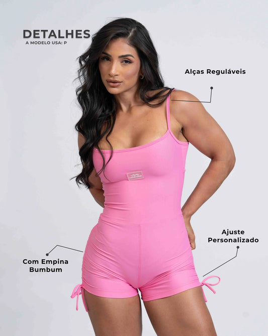Macaquinho Fitness Flow Rosa Malibu com bolso