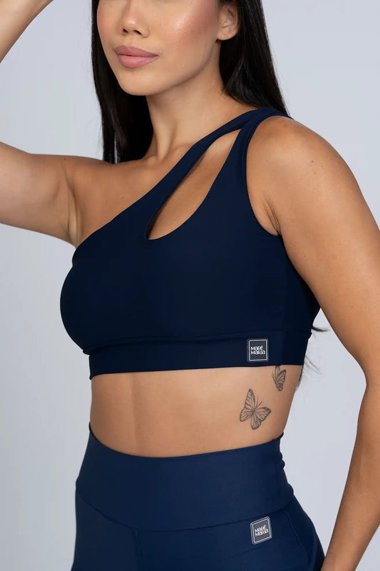 Top Fitness Avenue Azul Dark assimétrico