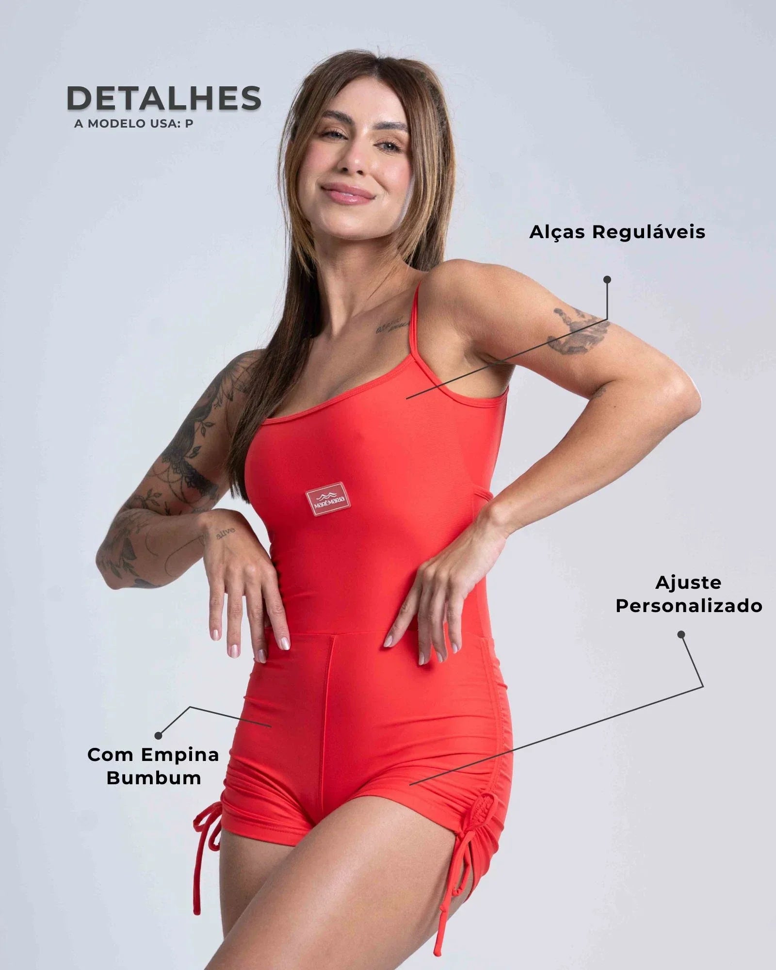 Macaquinho Fitness Pérola Red - Maré Maria moda fitness