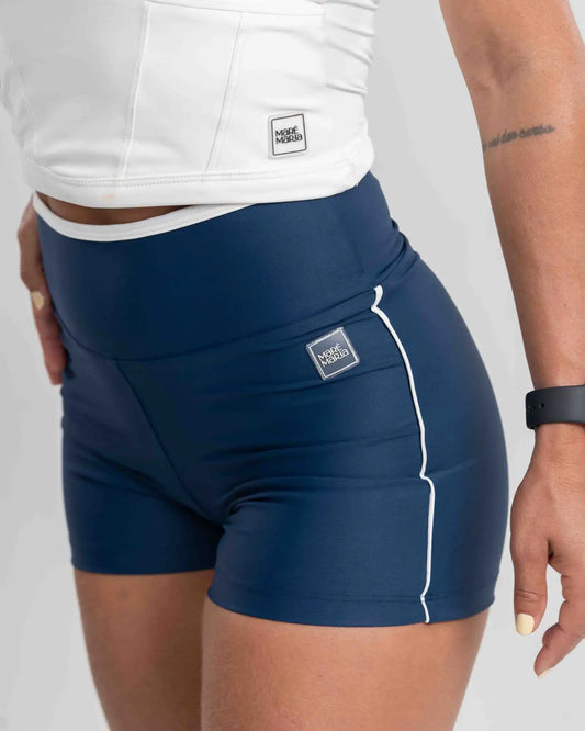 Short New Line Azul Intenso com Branco Neve