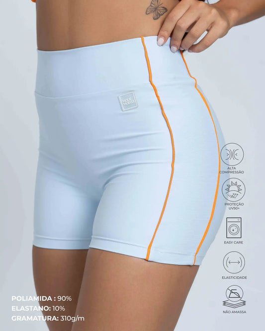 Short Fitness Active Azul Ice com Tangerina compressão