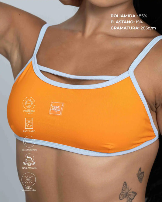 Top Fitness New Front Bicolor Tangerina viés Azul Ice